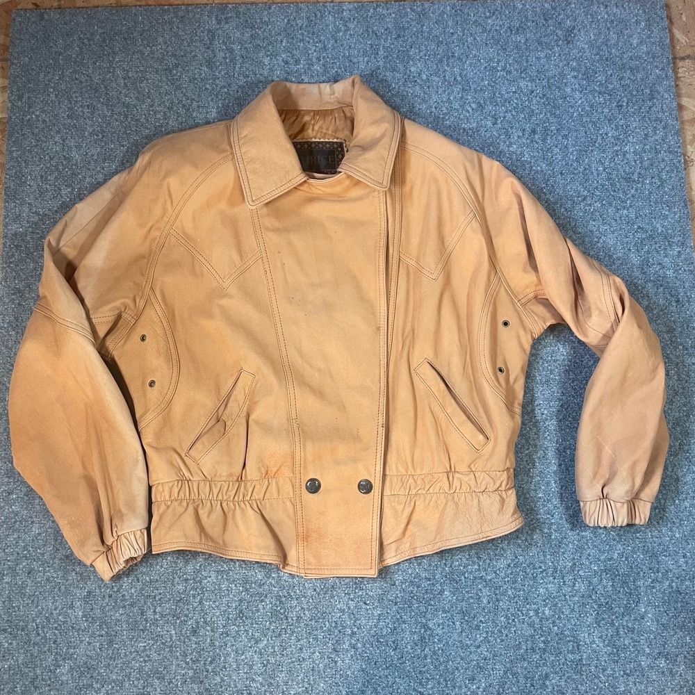 Laurice Leather Jacket Womens Medium Tan Western Peplum Waist Cropped Bomber